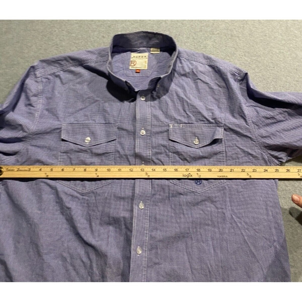 Roper Button Down Shirt Mens XL Small Blue & White Gingham Cowboy Western Casual - Picture 6 of 10